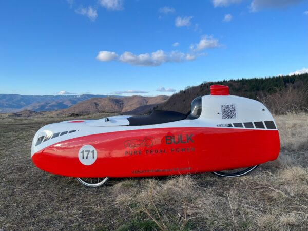 White and red Bülk Velomobile